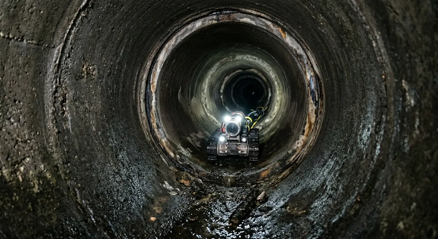 Robotic sewer camera inspecting pipe interior for Sewer Line Cleaning in Cleveland